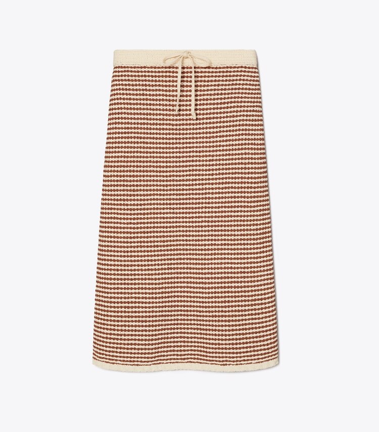 Tory Burch designer bottoms Crochet Knit Skirt in Medium Brown Sugar / French Cream front