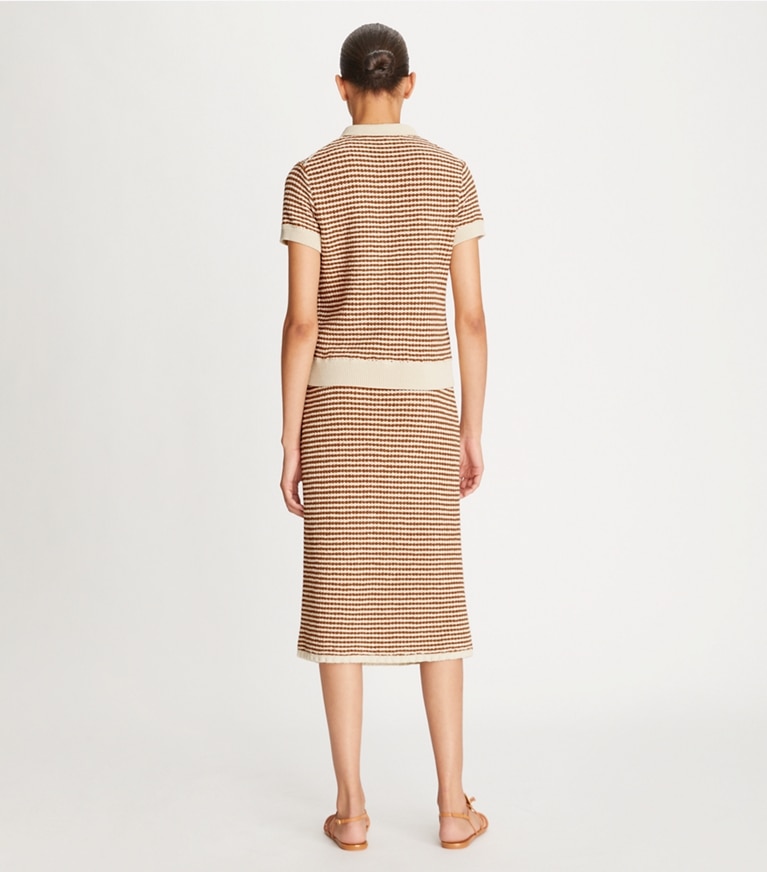 Tory Burch designer bottoms Crochet Knit Skirt in Medium Brown Sugar / French Cream front