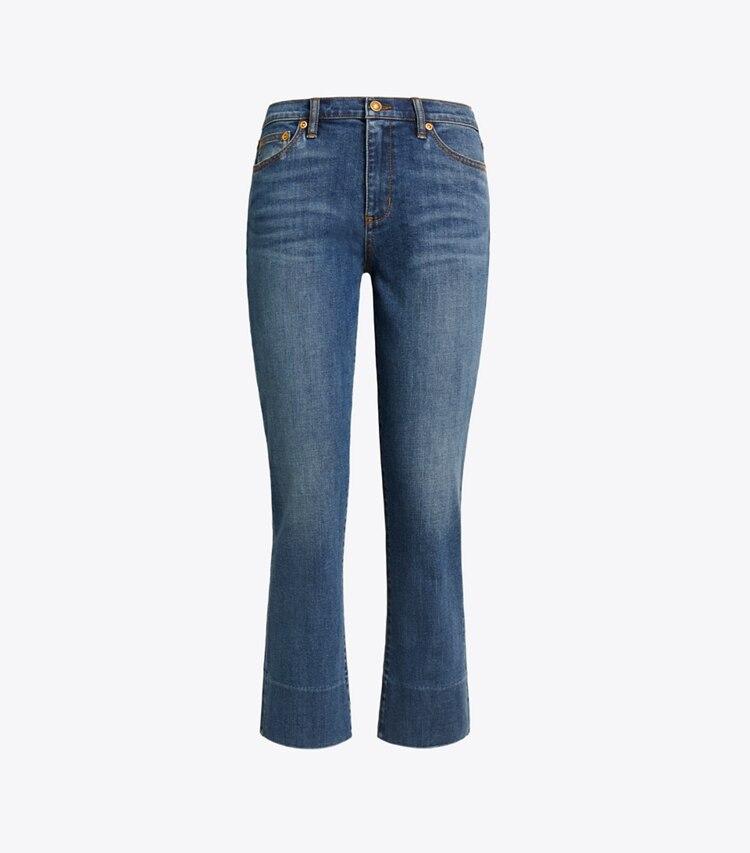 Tory Burch designer bottoms Cropped Boot-Cut Jean in Bright Blue Wash front