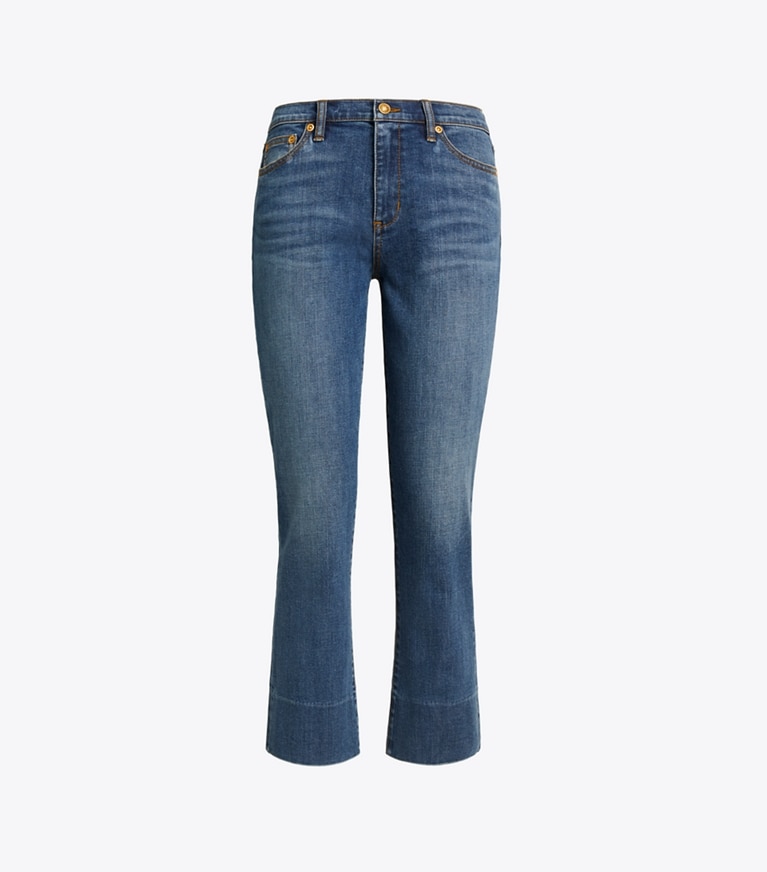 Tory Burch designer bottoms Cropped Boot-Cut Jean in Bright Blue Wash front