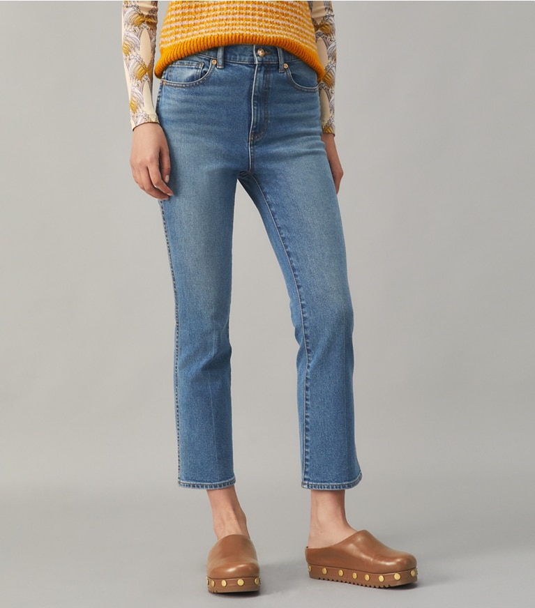 Tory Burch designer bottoms Cropped Boot-Cut Marble Jean in Anni Wash front