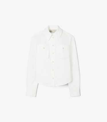 Tory Burch designer jackets Cropped Cotton Jacket in White front