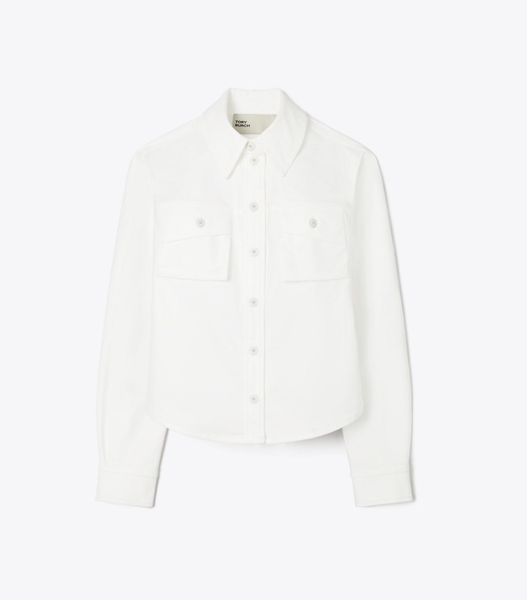 Tory Burch designer jackets Cropped Cotton Jacket in White front