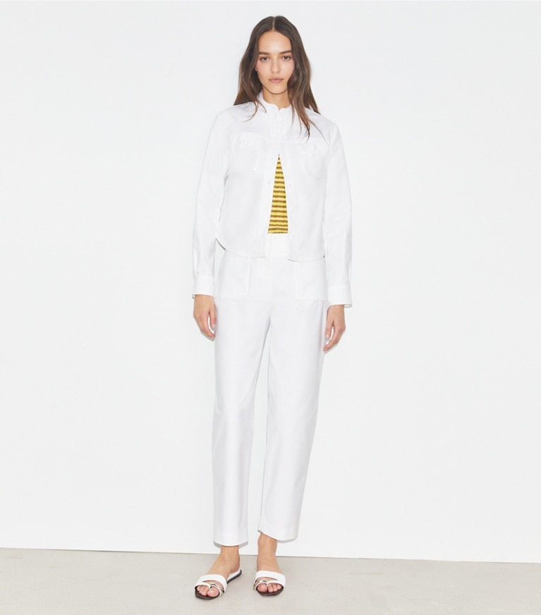 Tory Burch designer jackets Cropped Cotton Jacket in White front