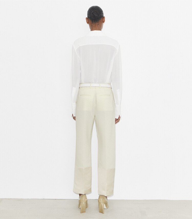 Tory Burch designer bottoms Cropped Crepe Pant in French Cream on model back