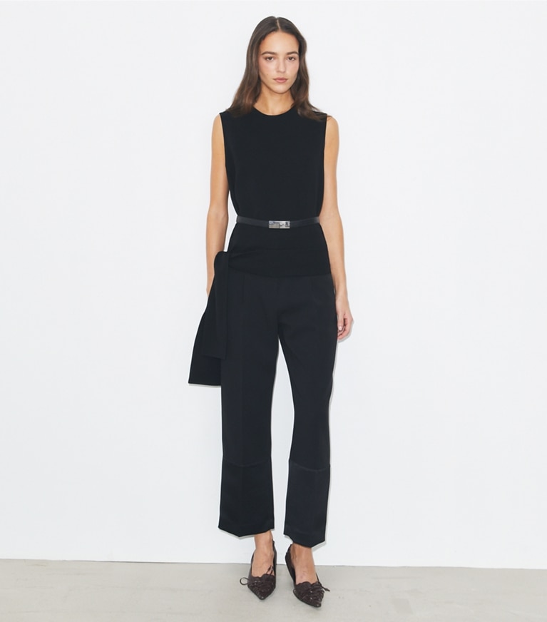 Tory Burch designer bottoms Cropped Crepe Pant in Black front