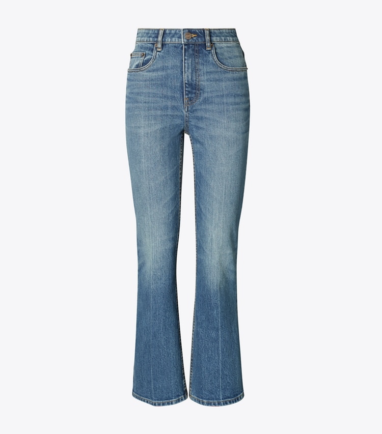 Tory Burch designer bottoms Cropped Flare Jean in Medium Vintage Wash front