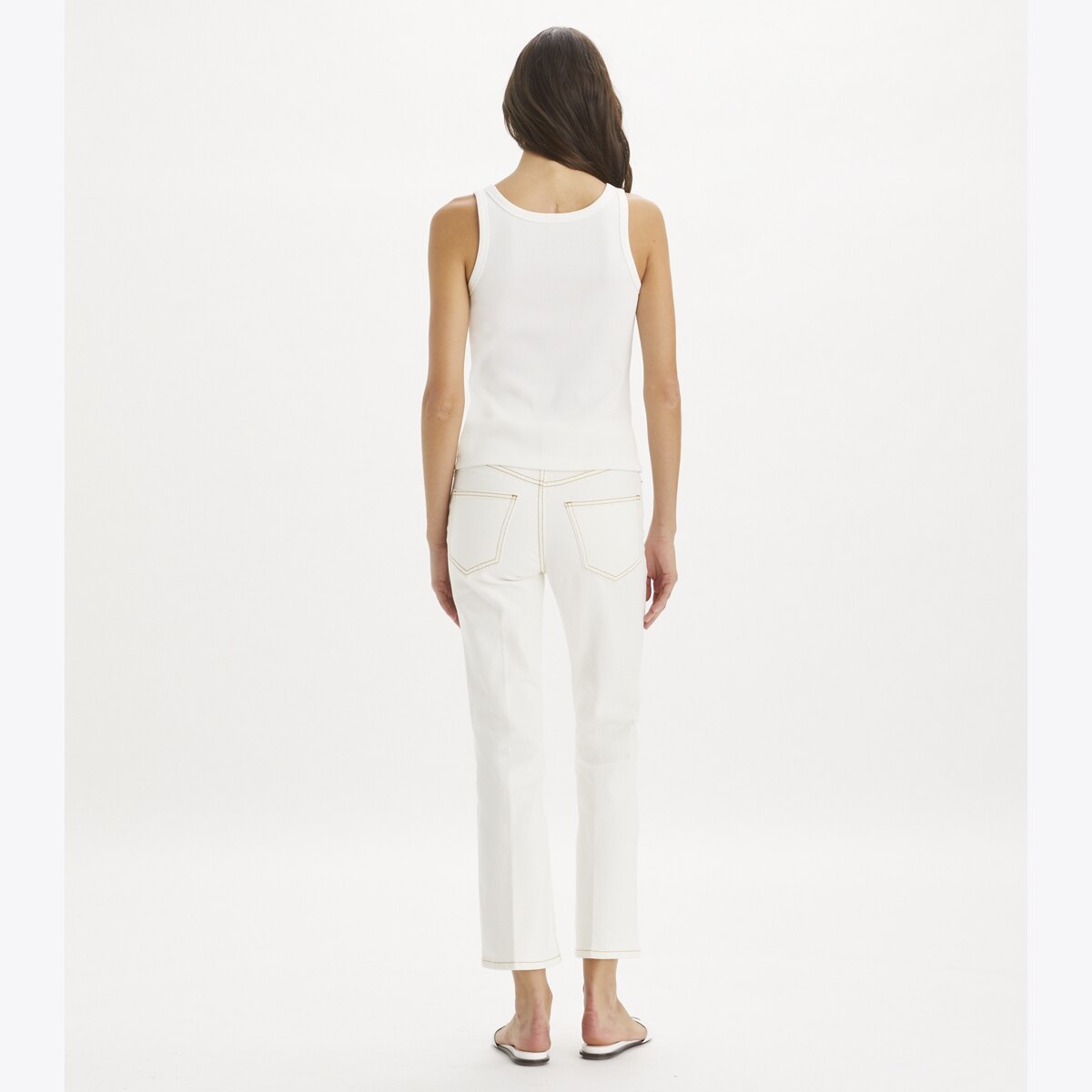 【Tory Burch】ストレッチデニムジーンズ ホワイト Mid-Rise Slim Straight Jean: Women's Designer Bottoms | Tory