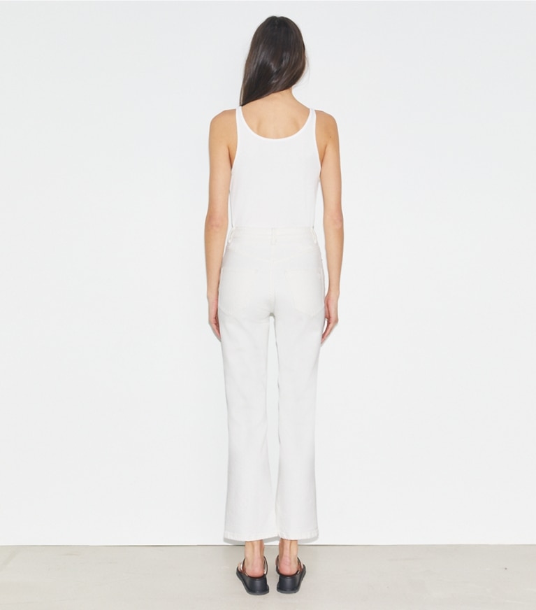 Tory Burch designer bottoms Cropped Flare Jean in White Chalk Wash front