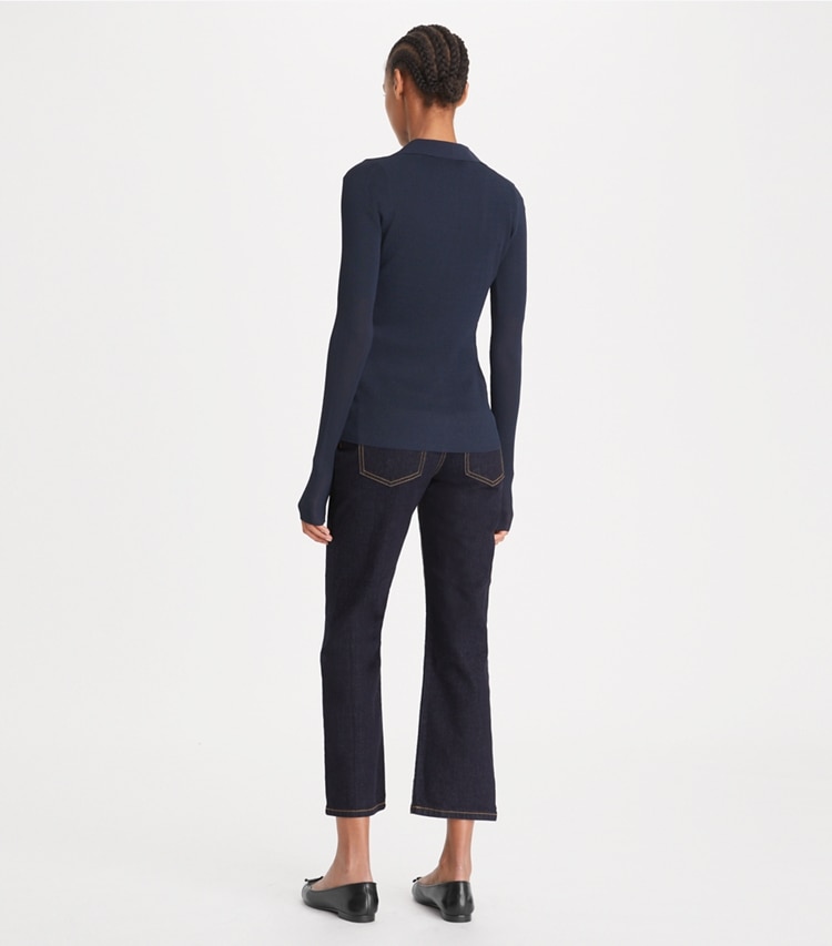 Tory Burch designer bottoms Cropped Flare Jeans in Dark Wash on model back