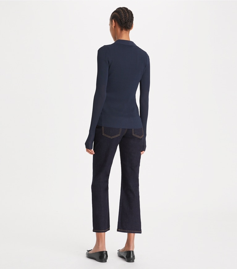 Tory Burch designer bottoms Cropped Flare Jeans in Dark Wash front
