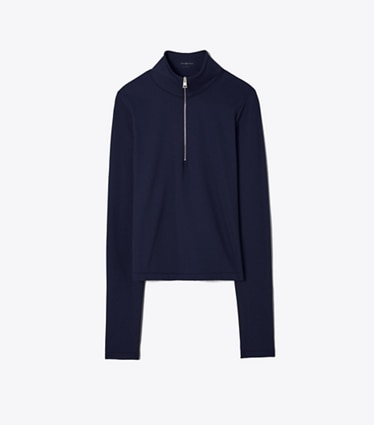 Tory Sport designer tops Cropped Half-Zip Long-Sleeve Top in Tory Navy front