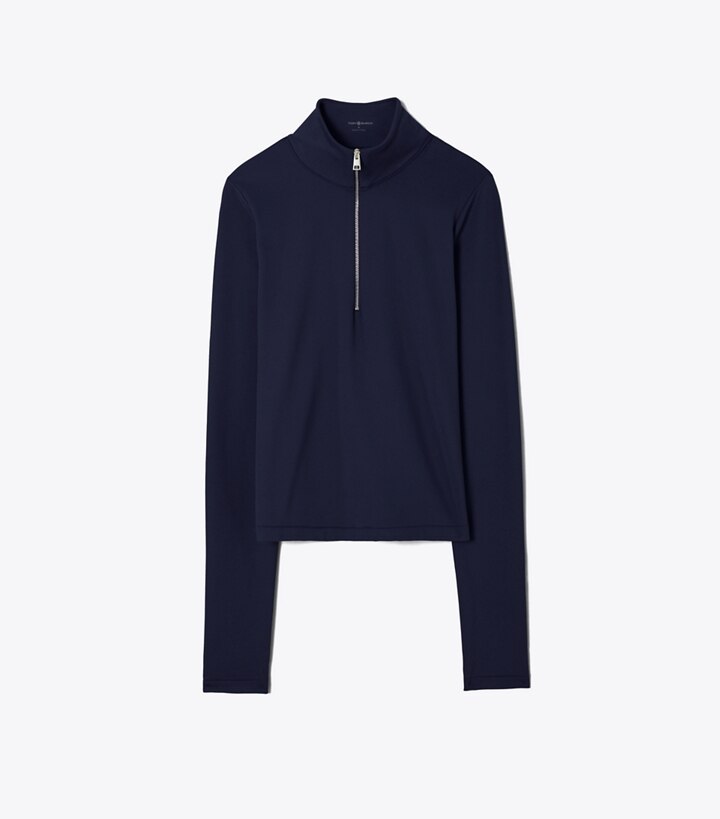 Tory Sport designer tops Cropped Half-Zip Long-Sleeve Top in Tory Navy front