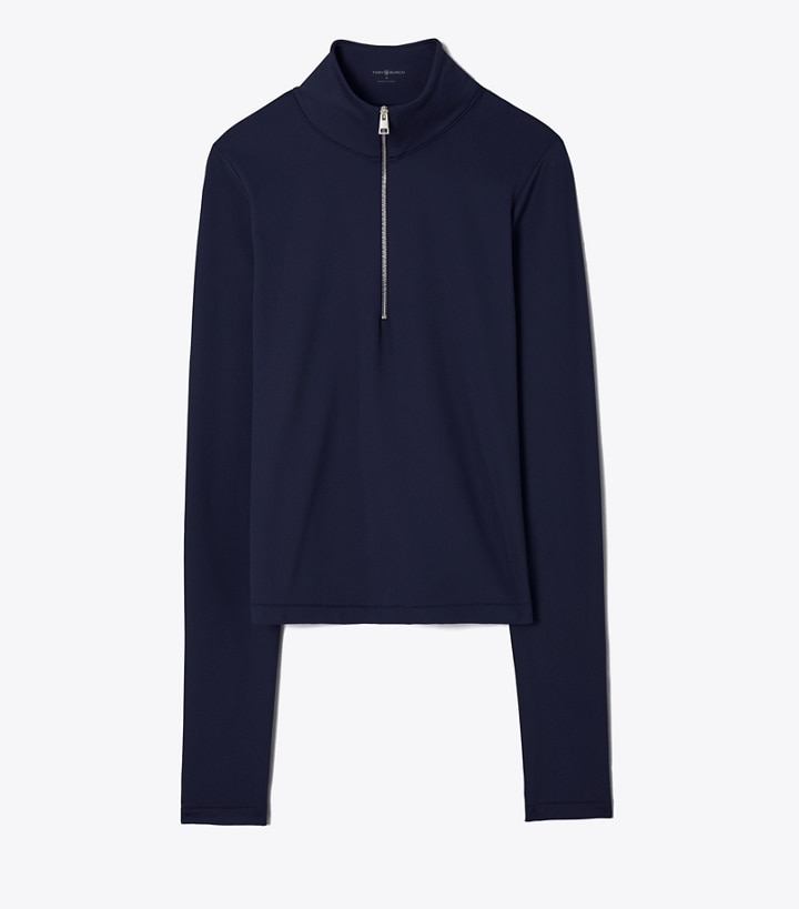 Cropped Half-Zip Long-Sleeve Top: Women's Designer Tops | Tory Sport