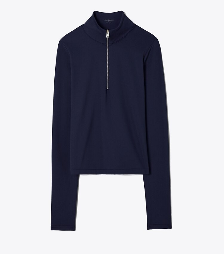 Tory Sport designer tops Cropped Half-Zip Long-Sleeve Top in Tory Navy front