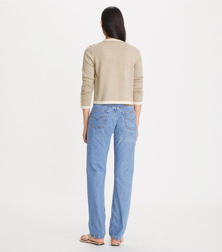 Tory Burch designer sweaters Cropped Kendra Cardigan in Warm Taupe Melange front