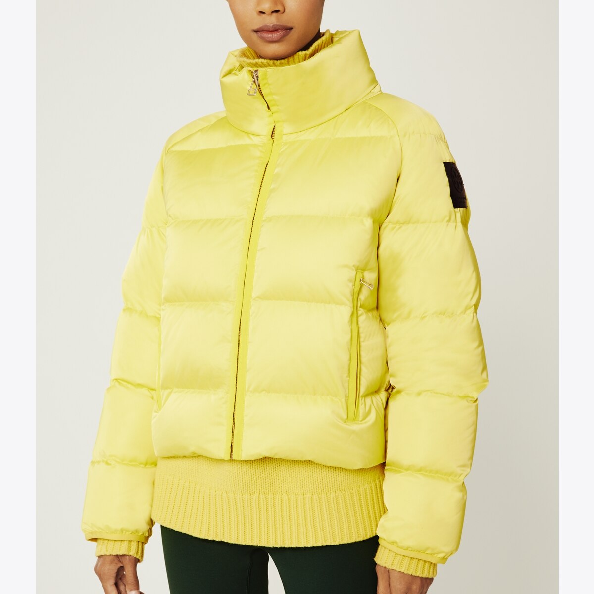 Cropped performance satin down jacket sale