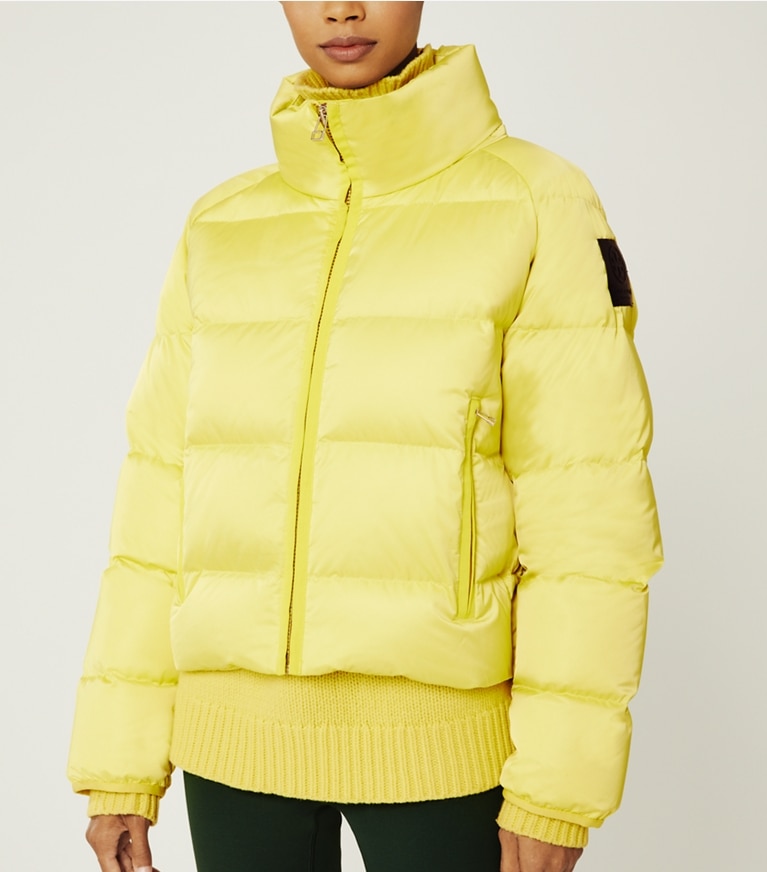 Tory Burch designer coats Cropped Performance Satin Down Jacket in Citrea front
