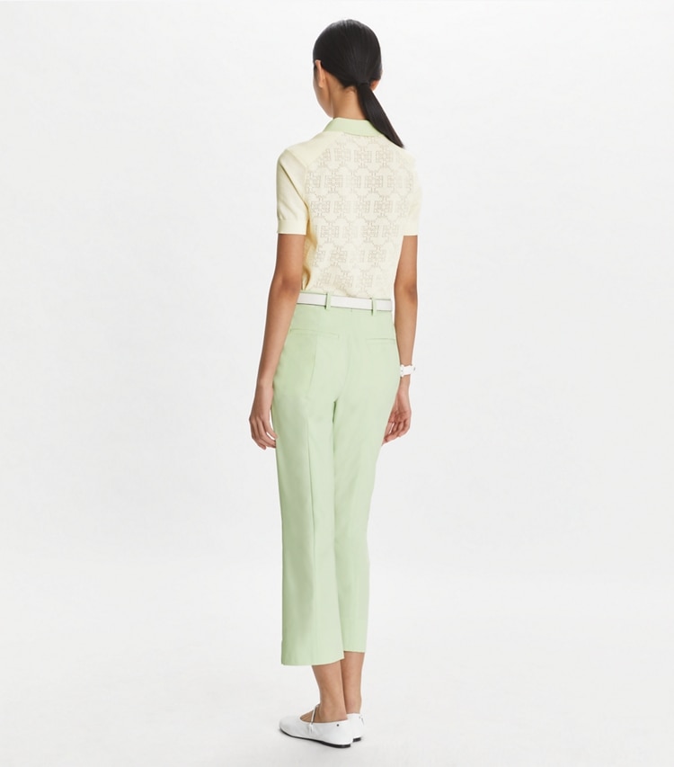 Tory Sport designer bottoms Cropped Stretch Golf Pant in Light Peppermint on model back