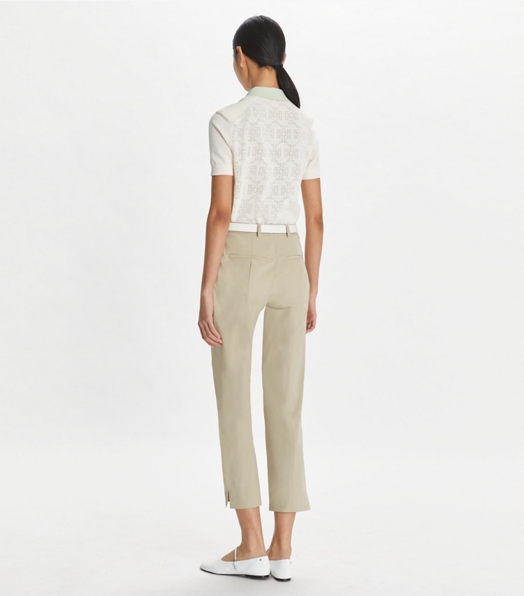 Tory Burch designer bottoms Cropped Stretch Golf Pant in Washed Khaki on model back