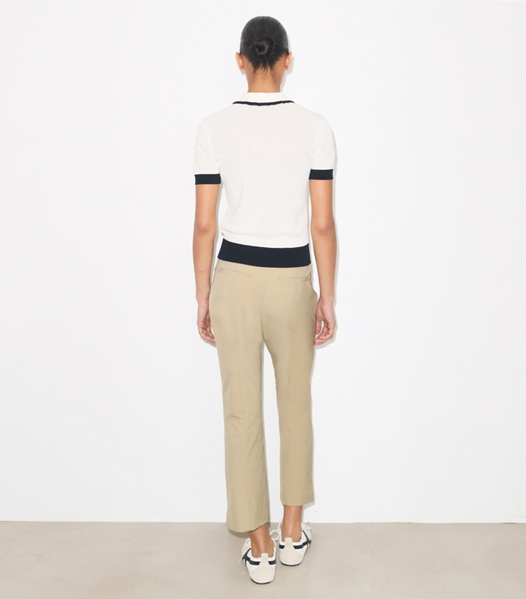 Tory Burch designer bottoms Cropped Stretch Golf Pant in Washed Khaki on model back