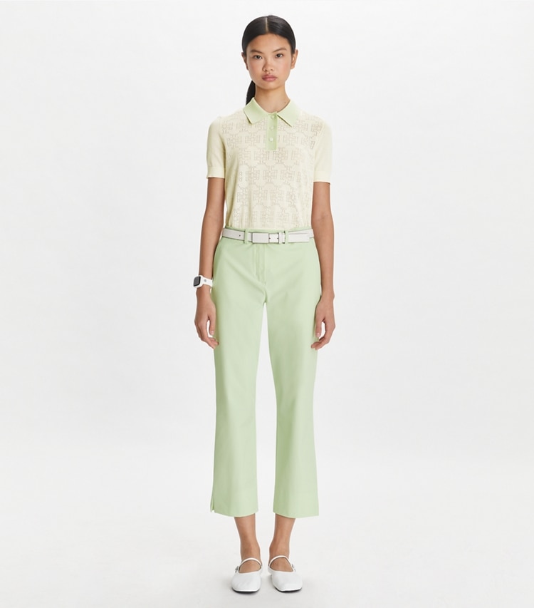 Tory Sport designer bottoms Cropped Stretch Golf Pant in Light Peppermint on model front