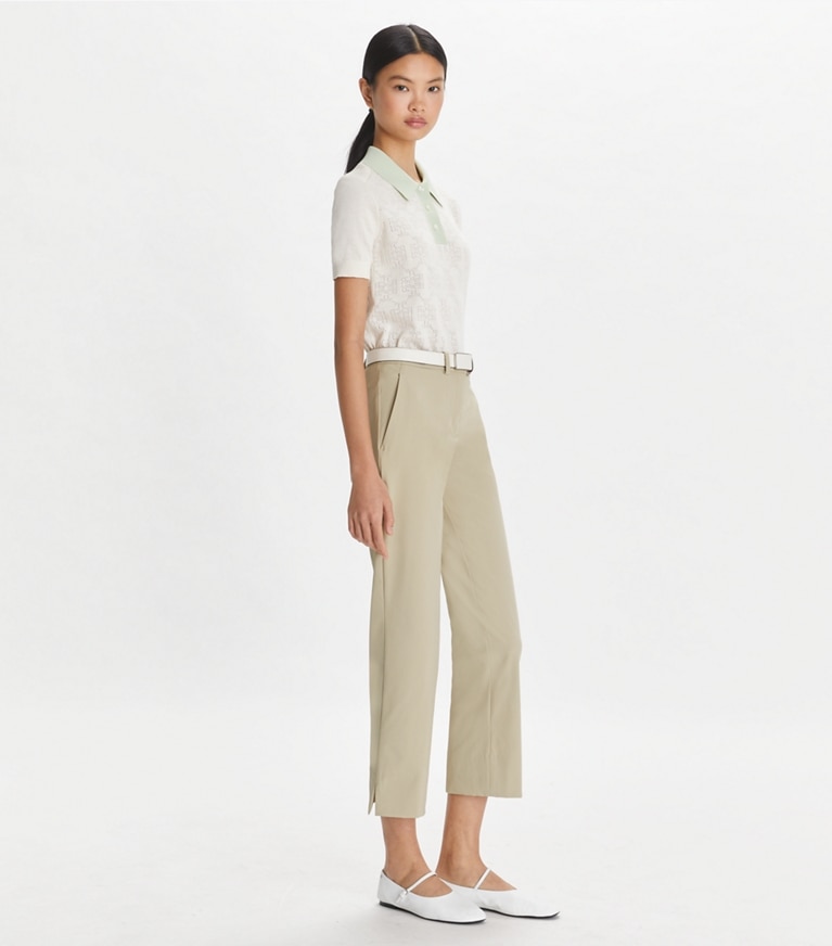 Tory Burch designer bottoms Cropped Stretch Golf Pant in Washed Khaki front