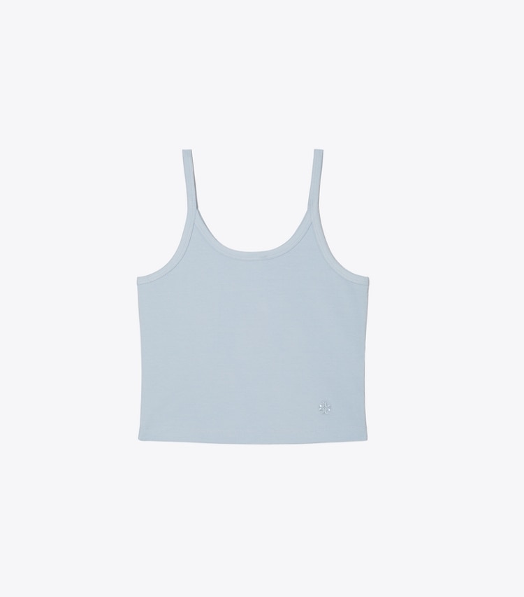 Tory Sport designer tops Cropped Tank in Swiss Blue front
