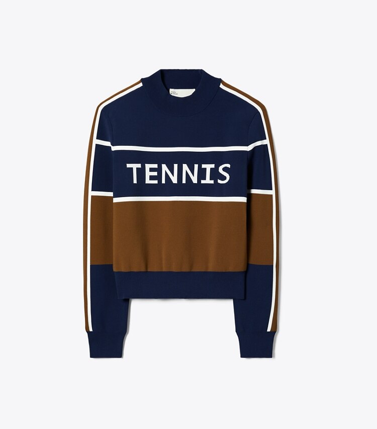 Tory Sport designer セーター クロップド テックナイロン テニスセーター in Tory Navy / Allspice front