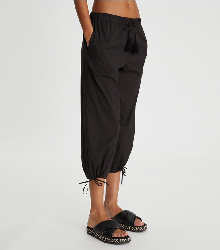 Tory Burch designer coverups Cropped Tie Pant in Black front