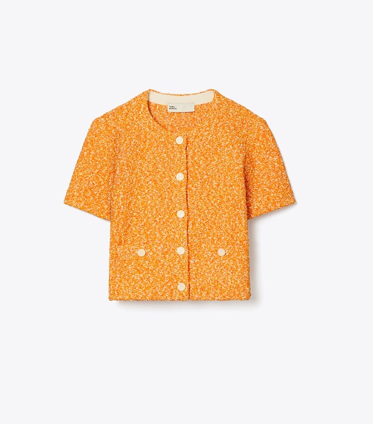 Tory Burch designer セーター クロップド ツイード カーディガン in Bright Carrot front