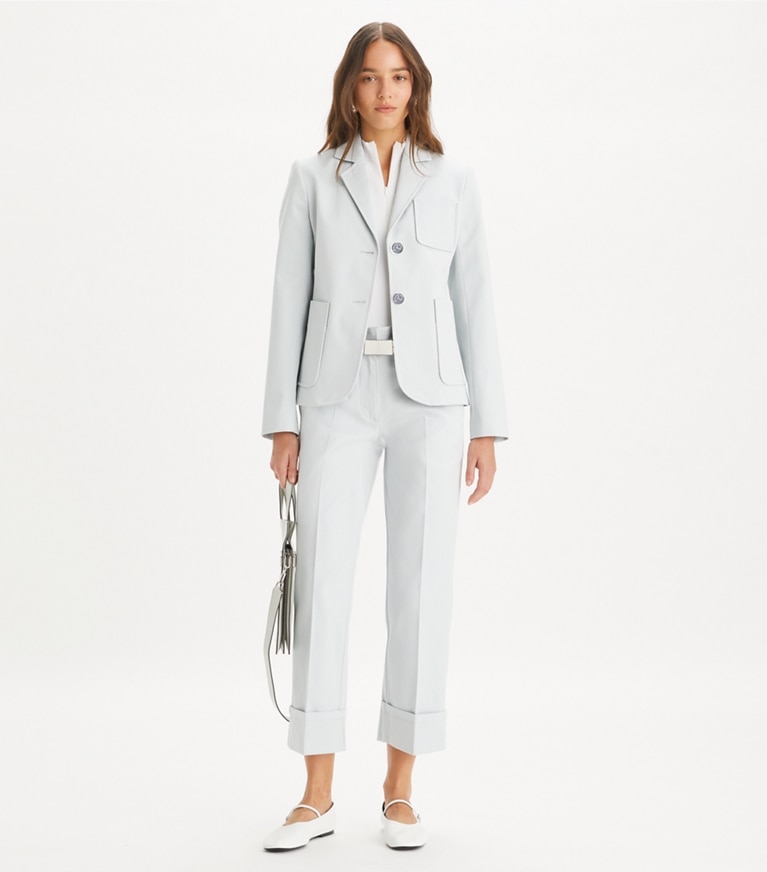 Tory Burch designer bottoms Cropped Twill Pant in Misty Rain front