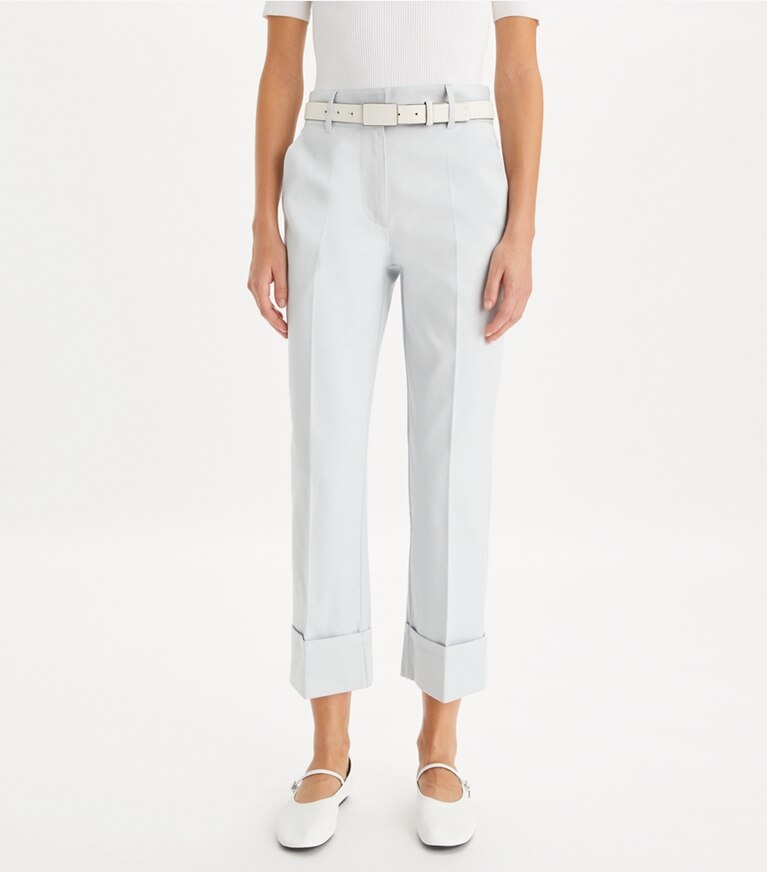 Tory Burch designer bottoms Cropped Twill Pant in Misty Rain front