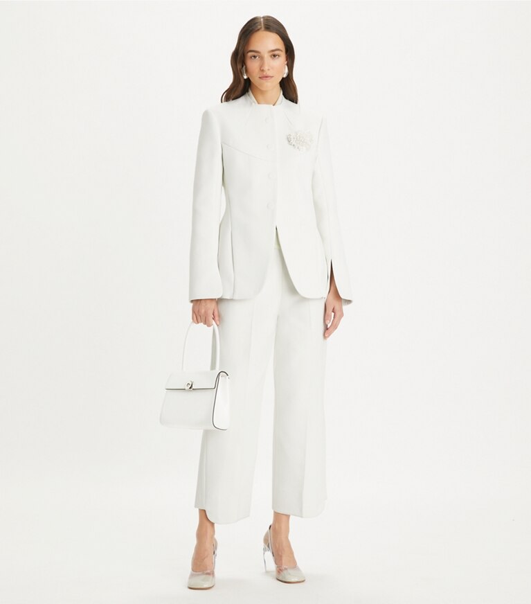 Tory Burch designer ボトムス クロップド ツイストパンツ in Blanc Multi front