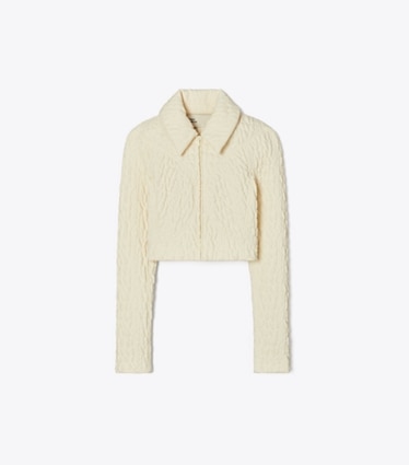Tory Burch designer jackets Cropped Wool and Silk Jacket in Marshmallow front