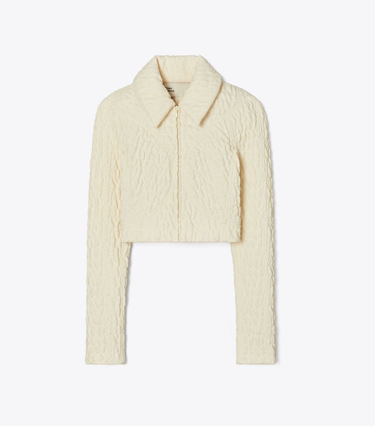 Tory Burch designer jackets Cropped Wool and Silk Jacket in Marshmallow front