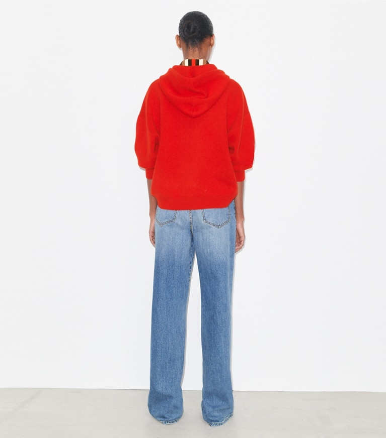 Tory Burch designer sweaters Cropped Wool Hoodie in Winterberry Red front