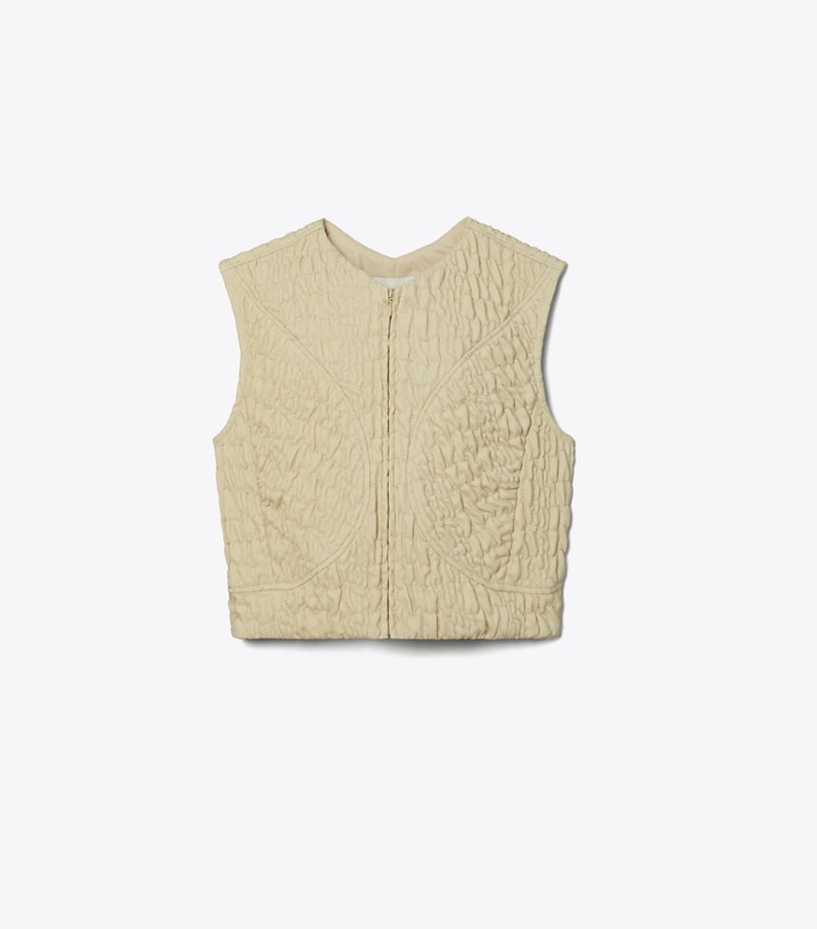 Tory Burch designer tops Cropped Wool Silk Top in Bora Sand front