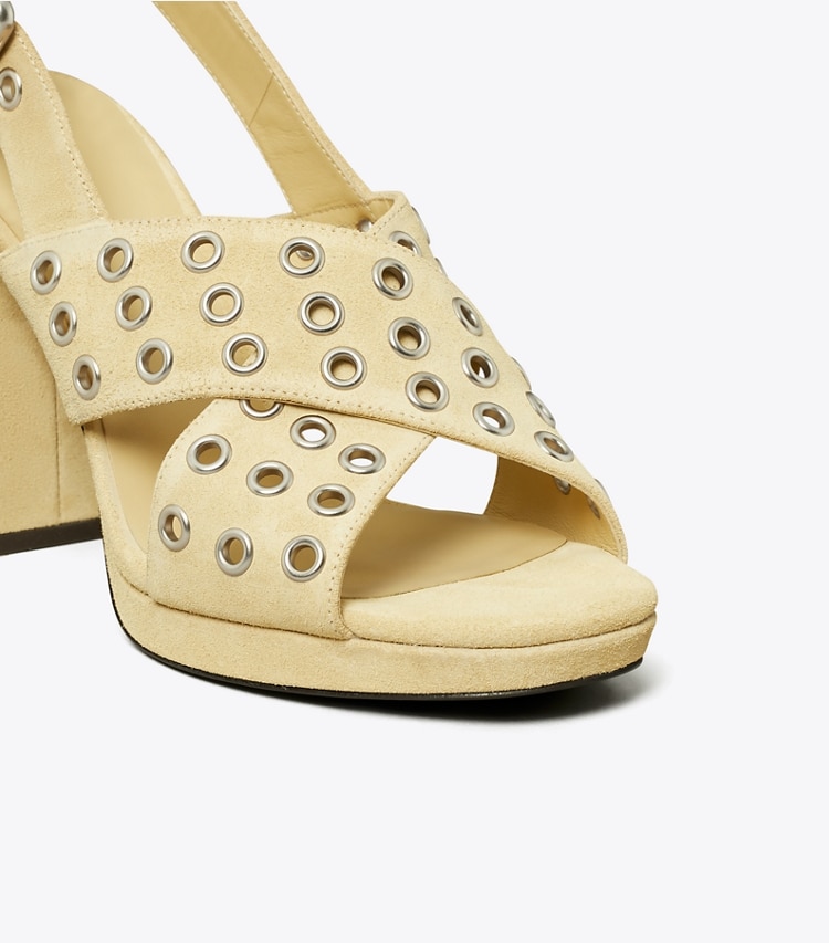 Tory Burch designer sandals Cross-Band Heeled Sandal in PRALINE detail