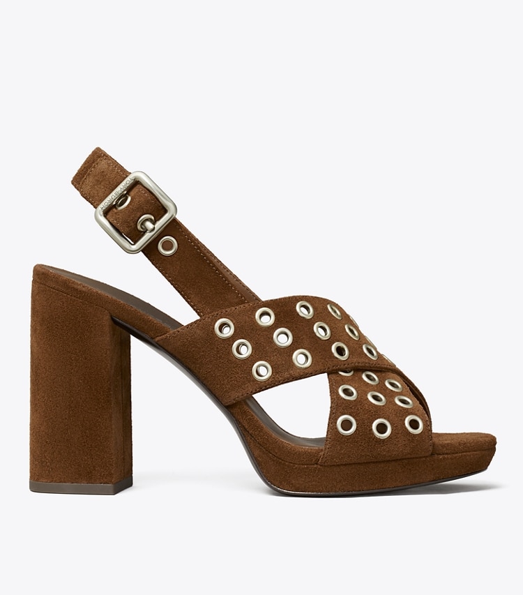 Tory Burch designer sandals Cross-Band Heeled Sandal in MUSTANG side