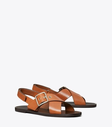 Tory Burch designer sandals Cross-Band Sandal in DEEP RUSSET angle