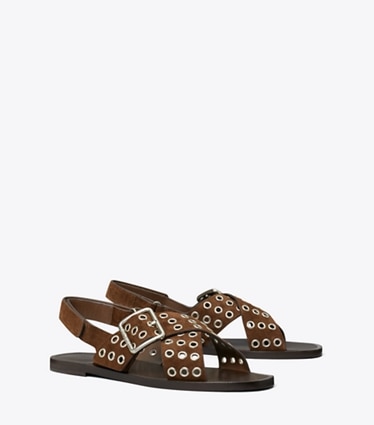 Tory Burch designer sandals Cross-Band Sandal in MUSTANG angle