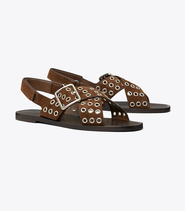 Tory Burch designer sandals Cross-Band Sandal in MUSTANG angle