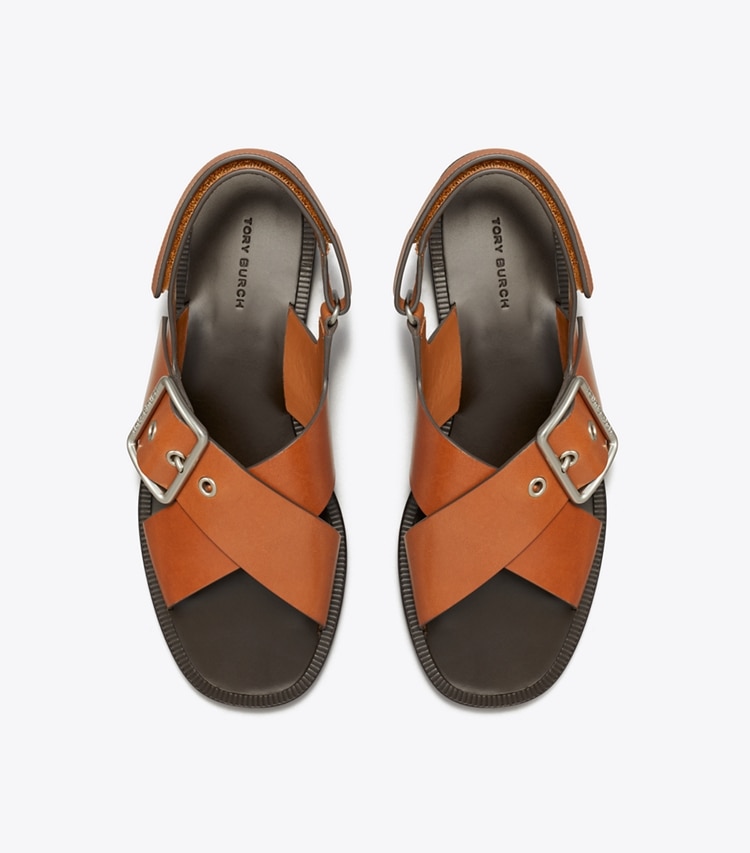 Tory Burch designer sandals Cross-Band Sandal in DEEP RUSSET overhead