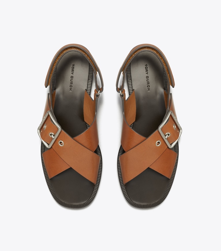 Tory Burch designer sandals Cross-Band Sandal in DEEP RUSSET angle