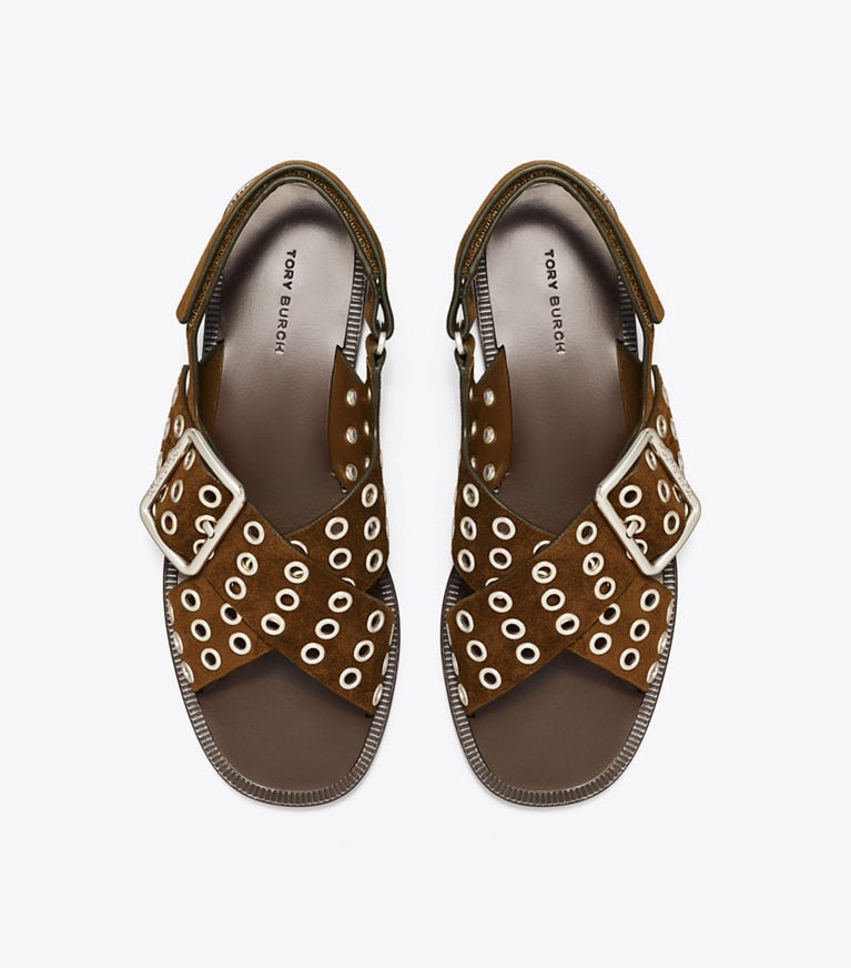 Tory Burch designer sandals Cross-Band Sandal in MUSTANG angle