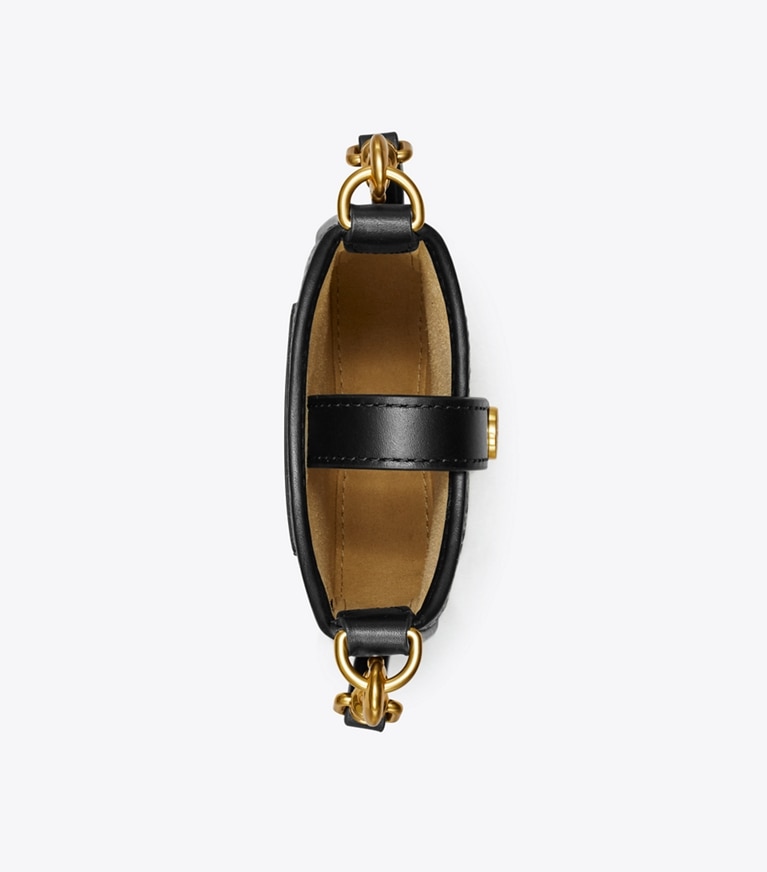 Tory Burch designer kleine taschen Crossbody Bag fürs Smartphone aus Raffiabast mit T-Monogramm in Black angle
