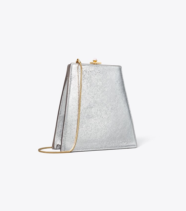 Tory Burch designer クロスボディバッグ クラッシュ メタリック ミニバッグ in Silver angle