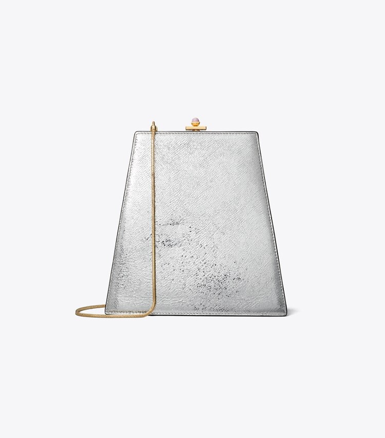 Tory Burch designer クロスボディバッグ クラッシュ メタリック ミニバッグ in Silver front