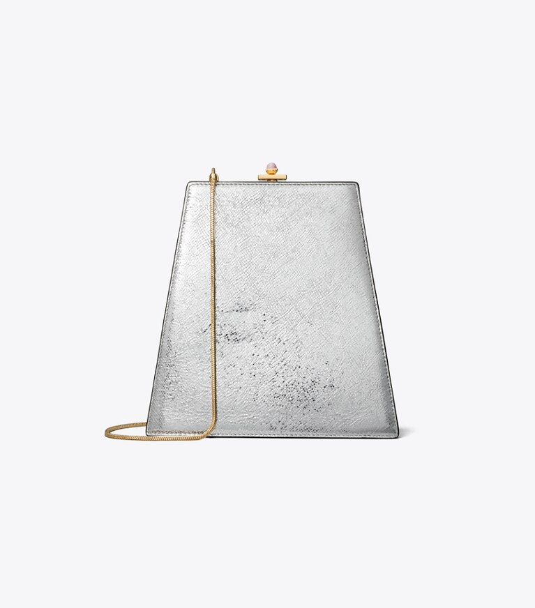 Tory Burch designer クロスボディバッグ クラッシュ メタリック ミニバッグ in Silver angle